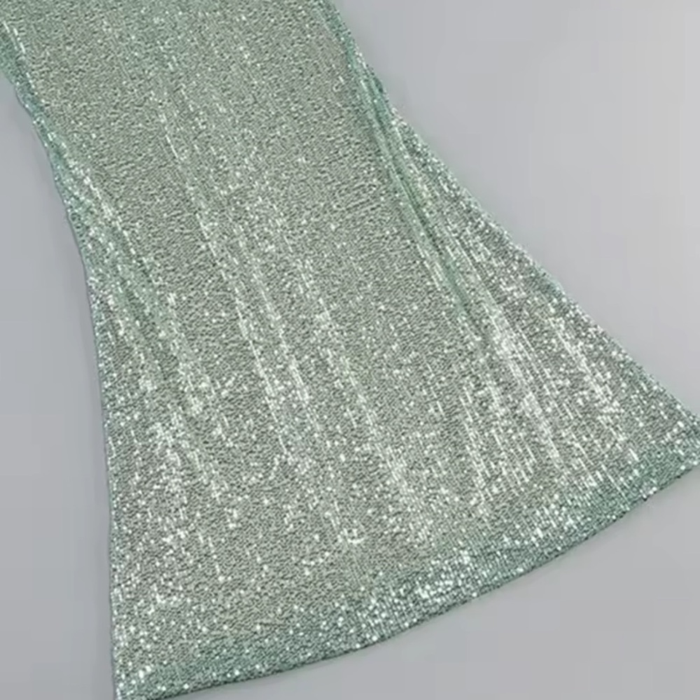Gorgeous Green Sequin Halter Gown - Picture 10 of 12